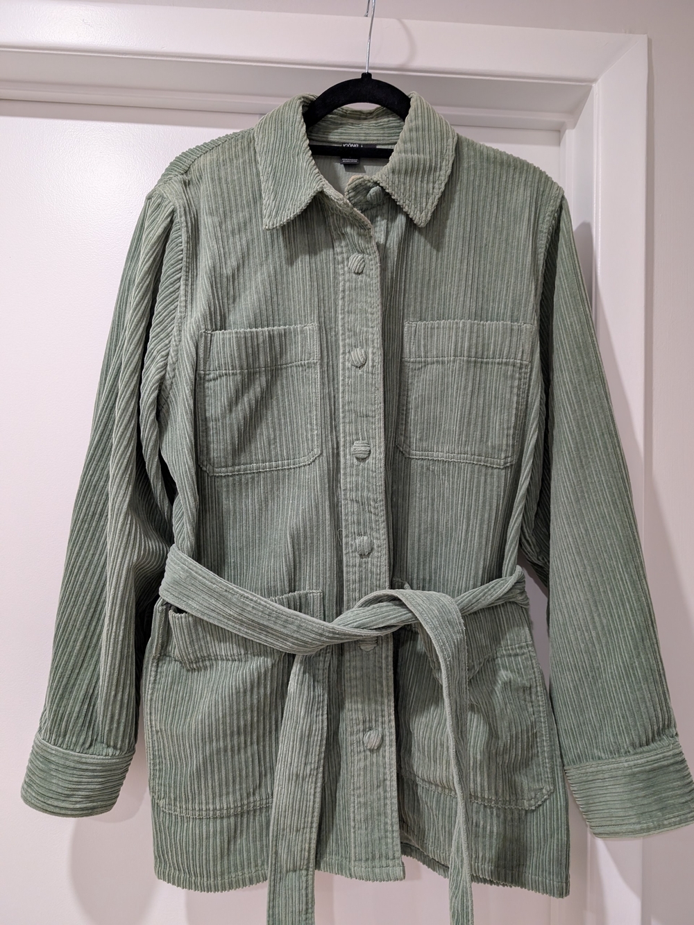 Utility Corduroy Belted Jacket in Sage Green